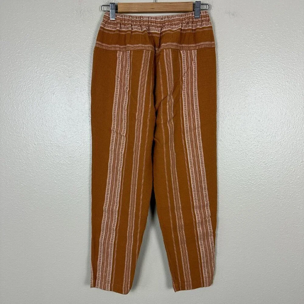 Free People Wide Yoke Pull On Stripe Pants Women's XS Cotton Beach Boho Mustard